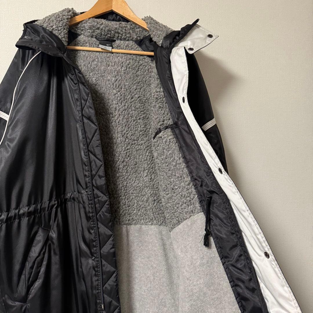 美品 NIKE ナイキ ボア フリース ロング ベンチコート フード付き M 黒