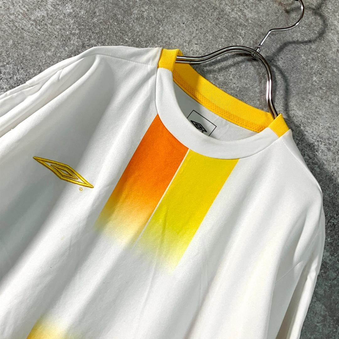 UMBRO　スポーツシャツ　半袖　ホワイト　イエロー　メッシュ　ポリエステル