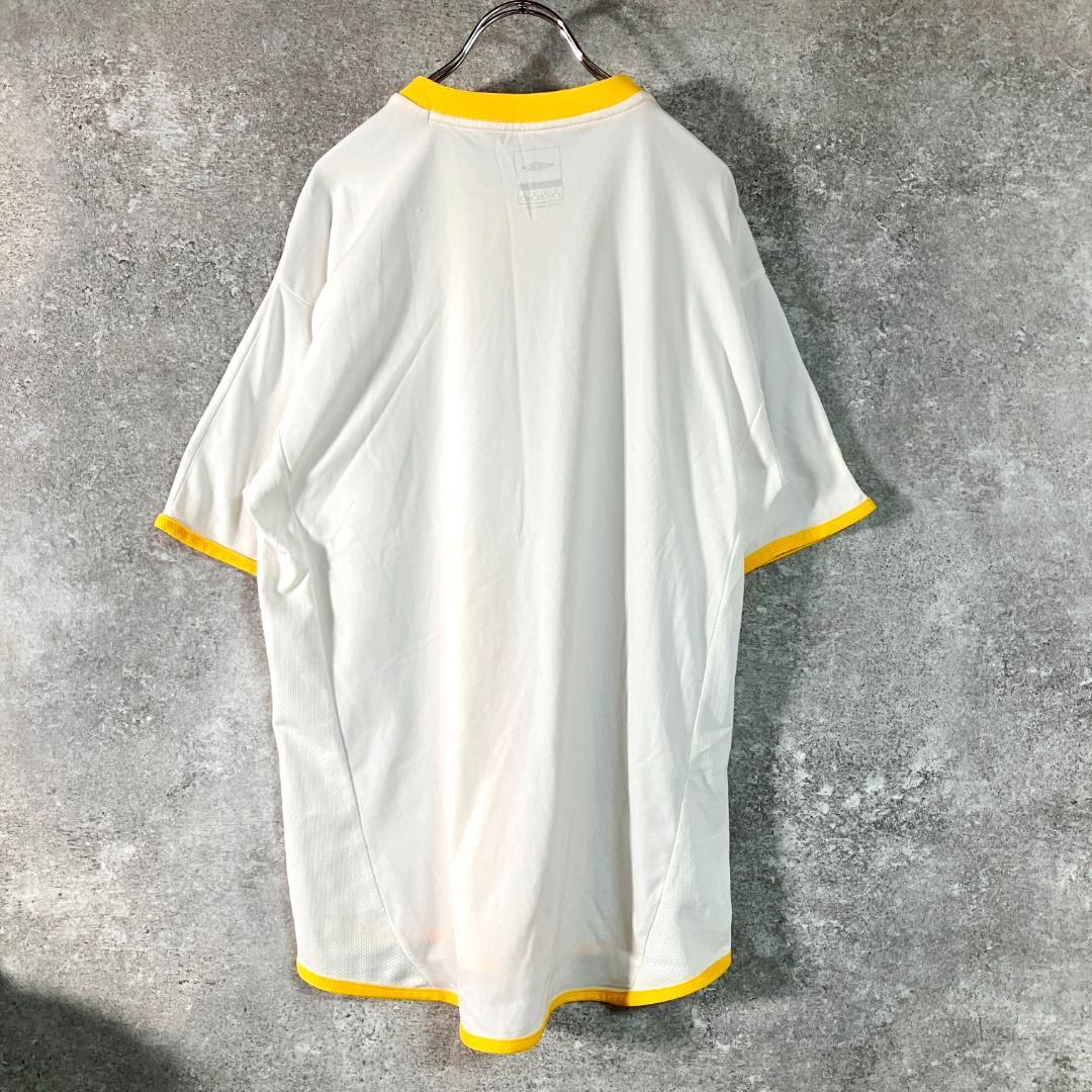 UMBRO　スポーツシャツ　半袖　ホワイト　イエロー　メッシュ　ポリエステル