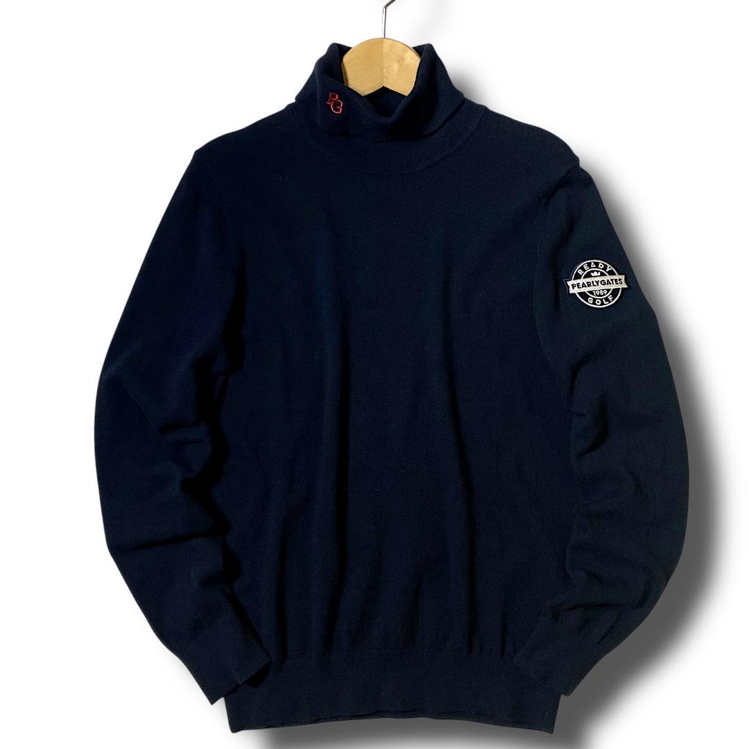 1 パーリーゲイツ 定価1.9万 抗菌 ビッグロゴ タートルネック 長袖 ニット