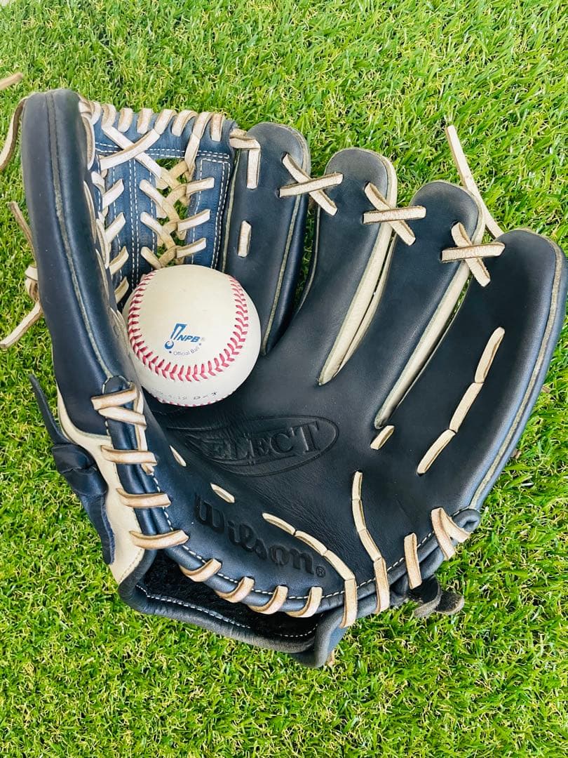 【美品✨】Wilson‼️ウィルソン　野球グローブ　軟式用　ネイビー　ホワイト