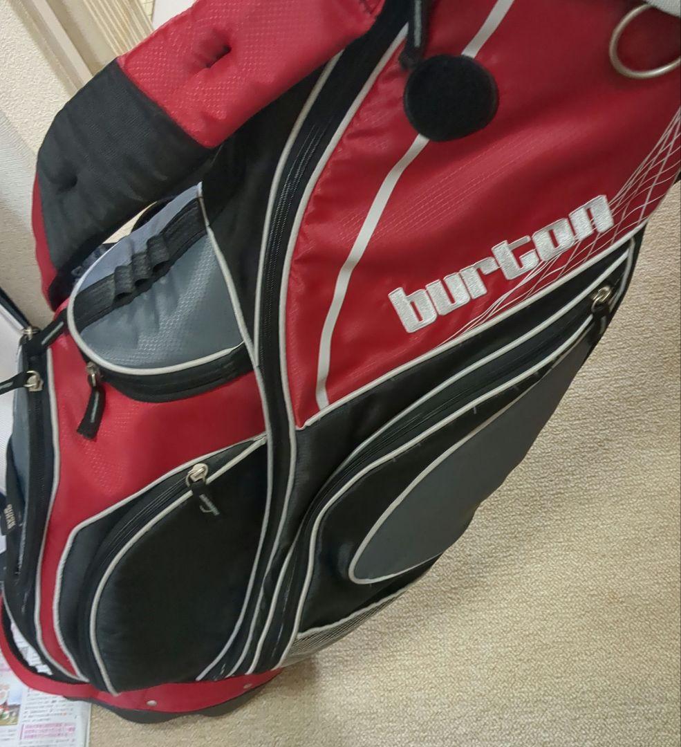 良品burton キャディバッグ 赤黒 スタンド付き