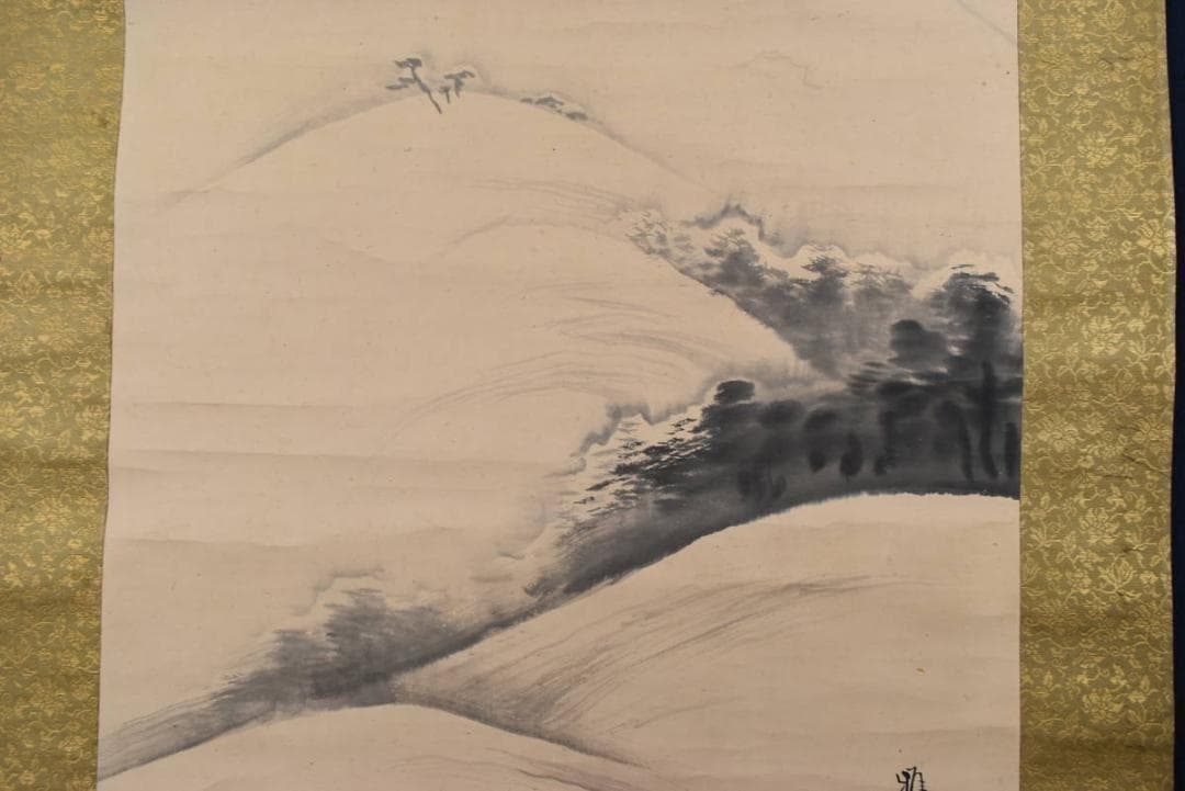 【模写】橋本雅邦/雪中富士山図/掛軸/名家伝来/AA-598