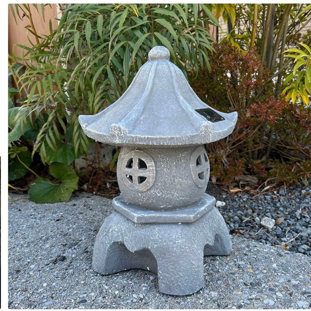 灯篭 石灯篭 光る ソーラー 石 灯篭 とうろう 和風 灯籠 中型 高さ45cm