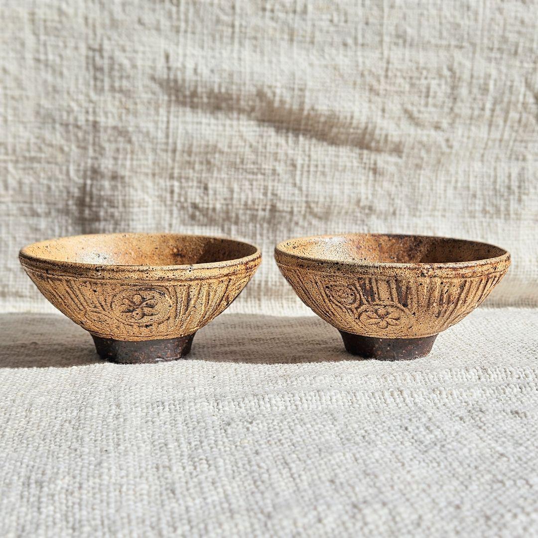 【2点ペア】小ぶり飯椀 浮き彫り 越前焼 実生窯 新藤聡子 新品 送料無料