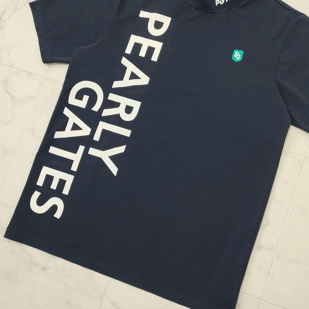 パーリーゲイツ　モックネック　半袖シャツ　ロゴ　ストレッチ　ネイビー　サイズ5