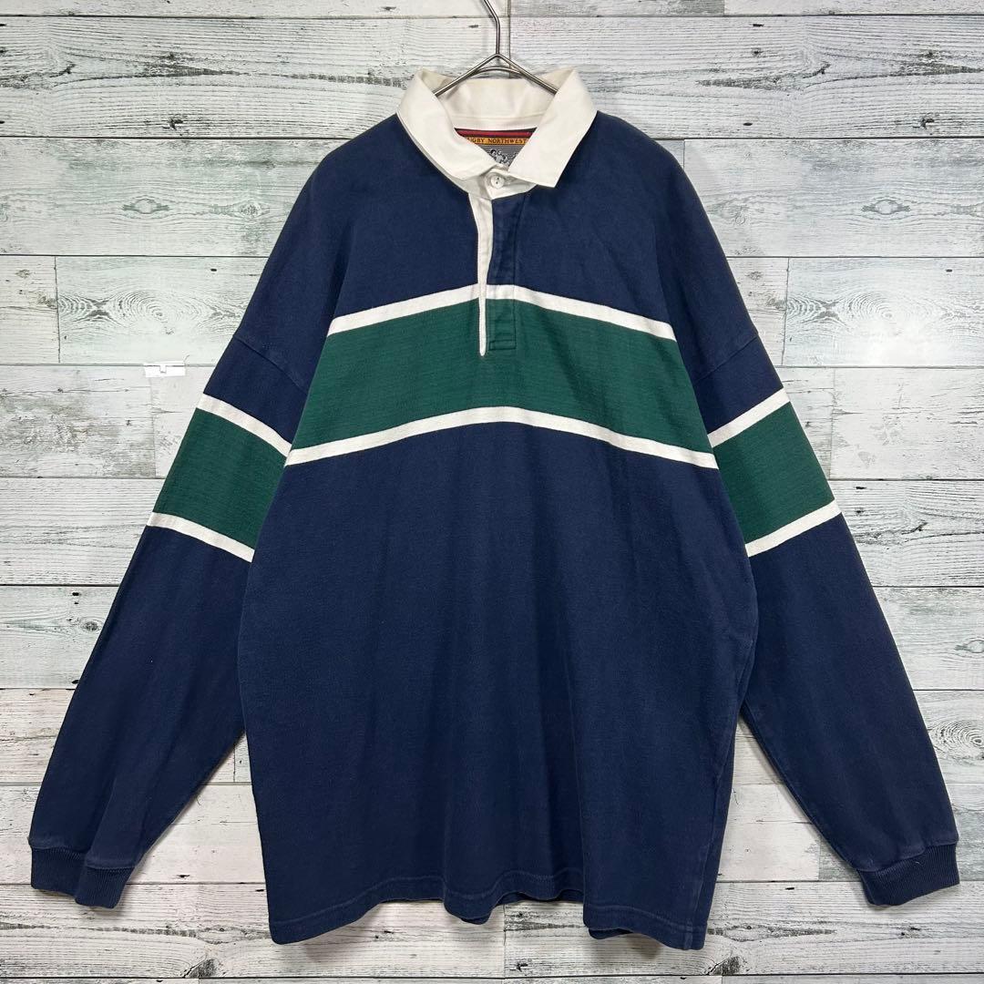 Columbia Knit ラガーシャツ XL ネイビー グリーン 90s