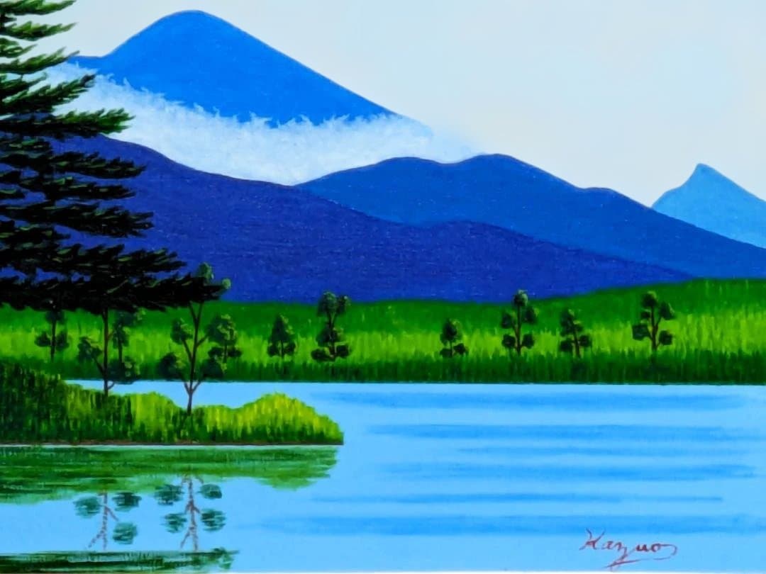 ★知床の朝霧・肉筆油彩画・F6キャンバス