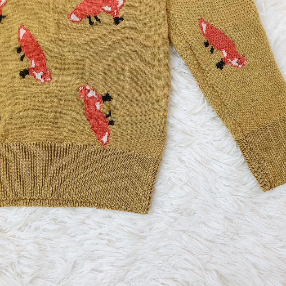 PEARLYGATES ゴルフニットセーター キツネ柄　刺繍　毛　マスタード　L