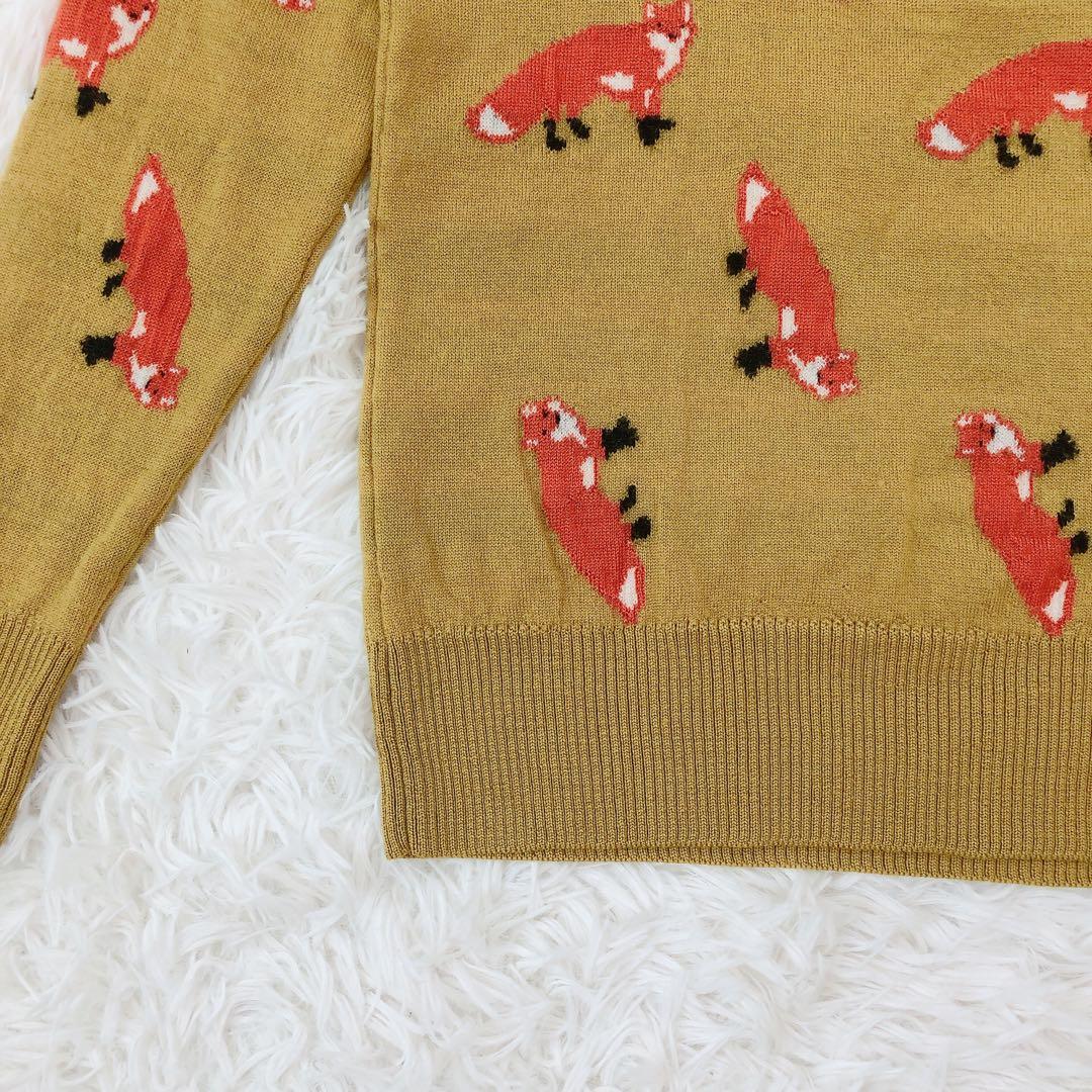 PEARLYGATES ゴルフニットセーター キツネ柄　刺繍　毛　マスタード　L