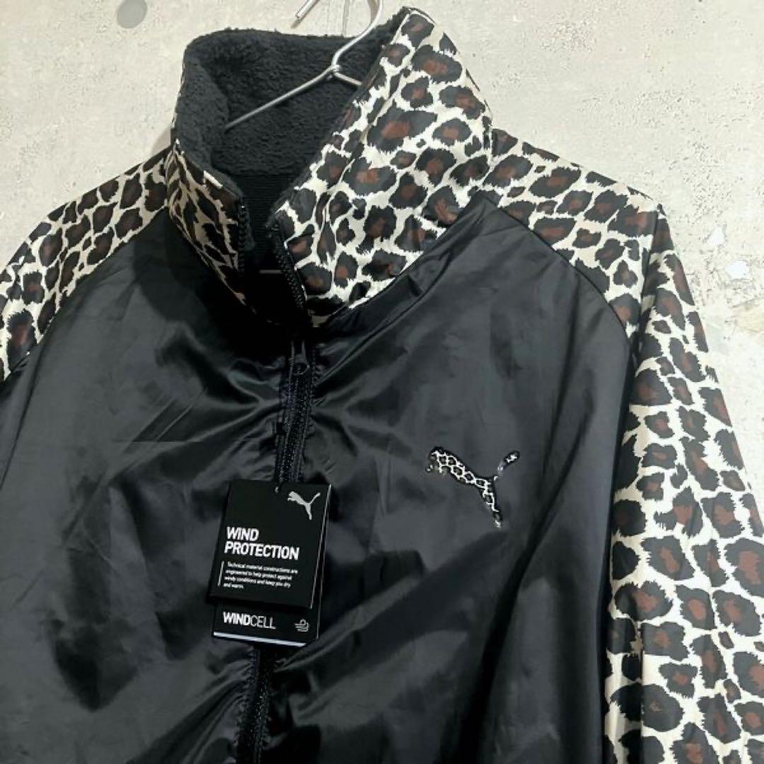 新品 PUMA レオパード柄 豹柄 裏起毛トリコット ウインドジャケット XXL