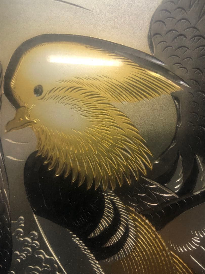 金箔 銀箔 水鳥と魚の日本画　中古品　骨董品　絵画　おしどり
