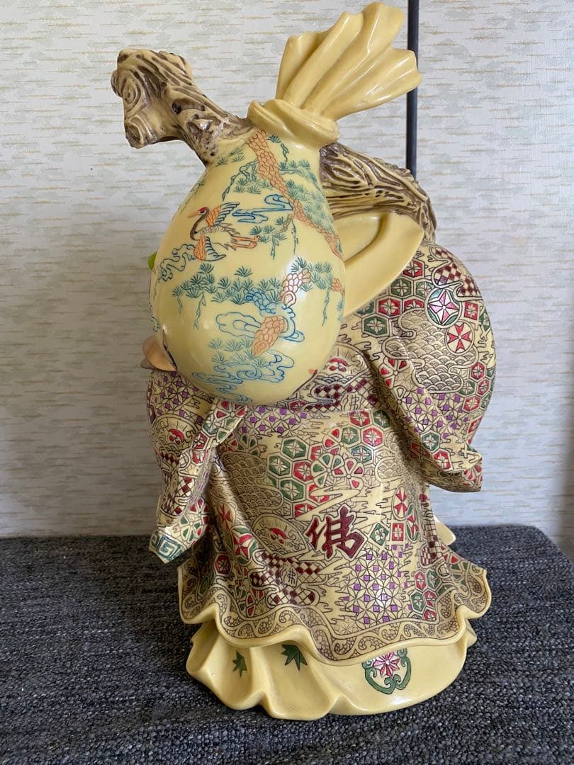 布袋像　布袋尊　色絵　笑顔の仏像　置物　開運　縁起物　特大　骨董
