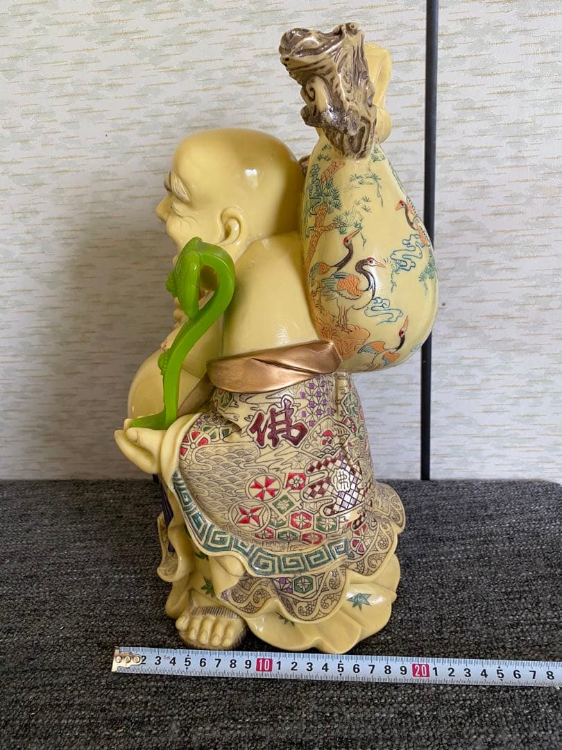 布袋像　布袋尊　色絵　笑顔の仏像　置物　開運　縁起物　特大　骨董