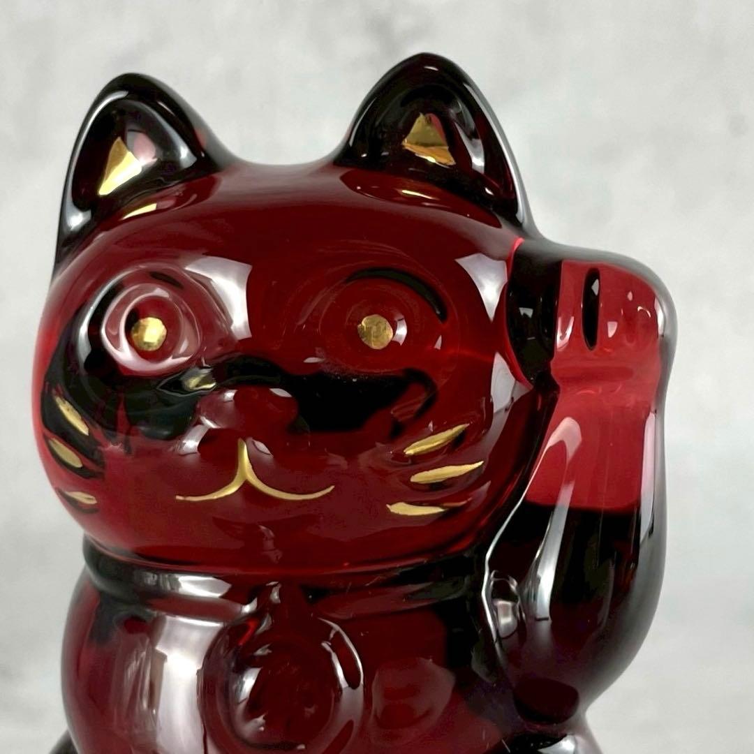 激レア★バカラ 招き猫 レッド クリスタルガラス 幸運 縁起物 ラッキーキャット