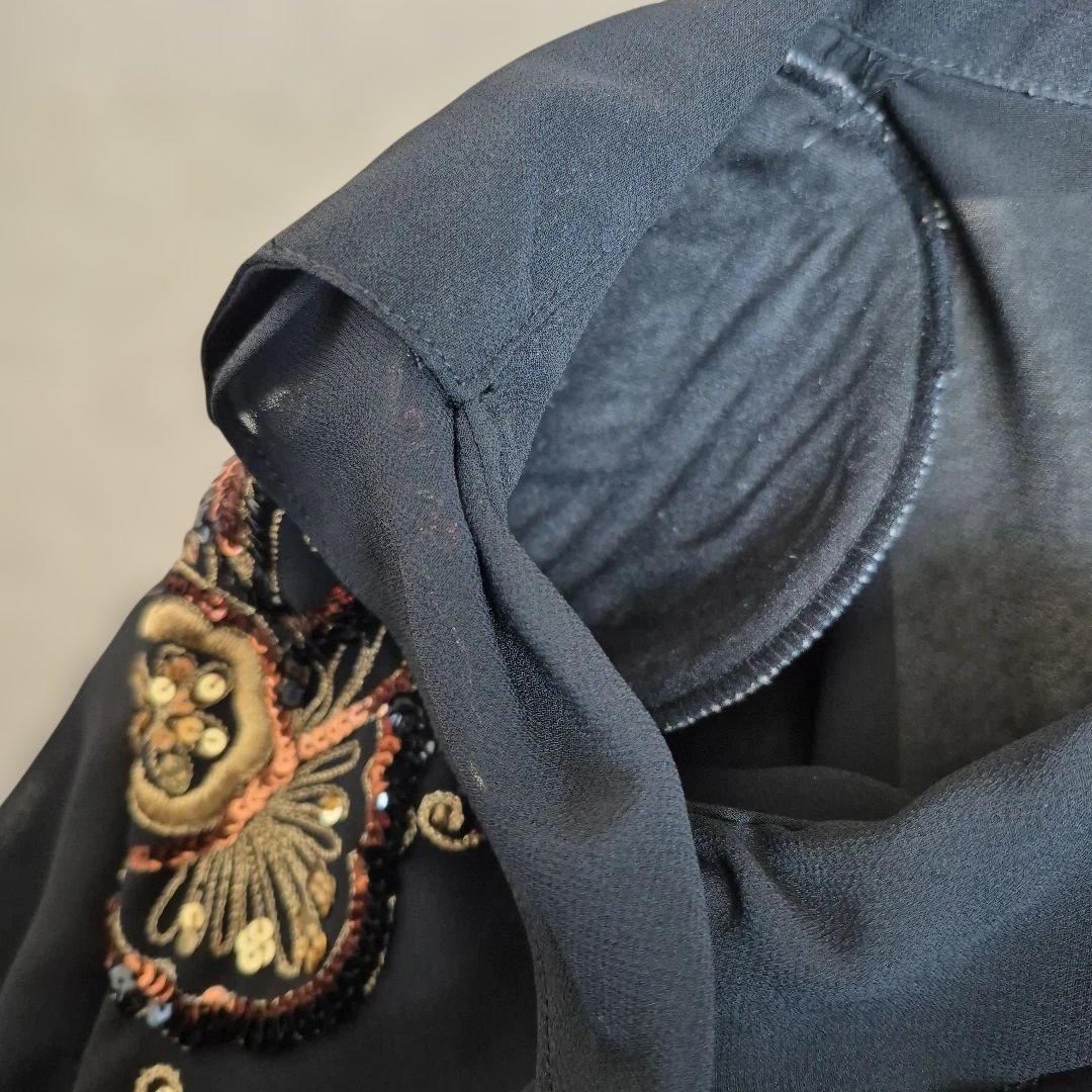 社交ダンス　黒いフリル付き刺繍レッスンウェア