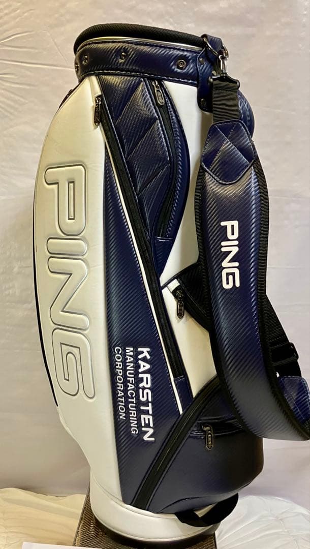 PING キャディバッグ　ネイビー×ホワイト　PING白抜き文字　9型