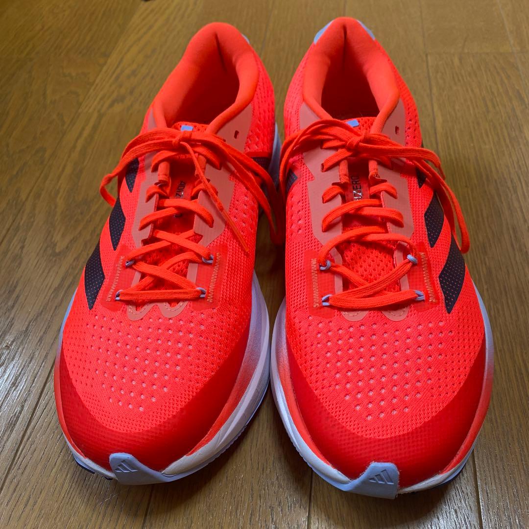 アディゼロSL、ランニングシューズ、25.5、赤色、adidas、軽め