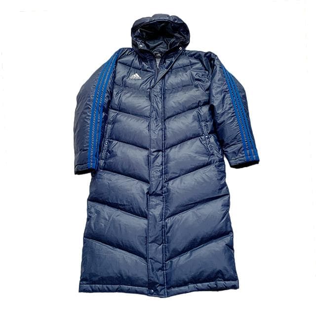 美品✨adidas ダウン ベンチコート M ネイビー 3ストライプ フェザー