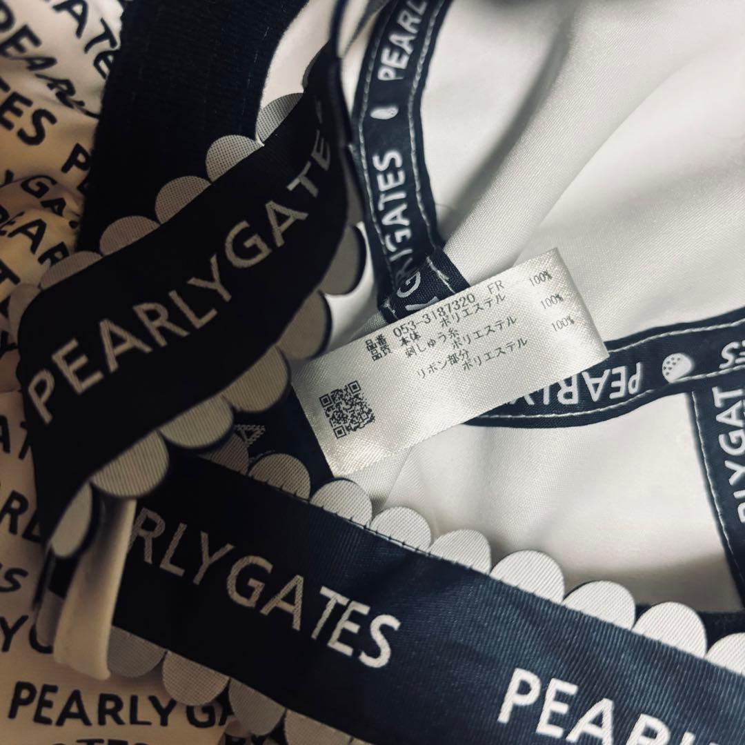 PEARLY GATES フレアバケットハット　フリルリボン　ツバ裏ロゴ総柄