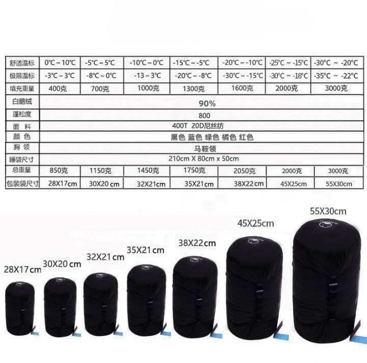 ★SALE★　高級ダウン使用　マミー型　寝袋 ダウンシュラフ　1000g　ブルー
