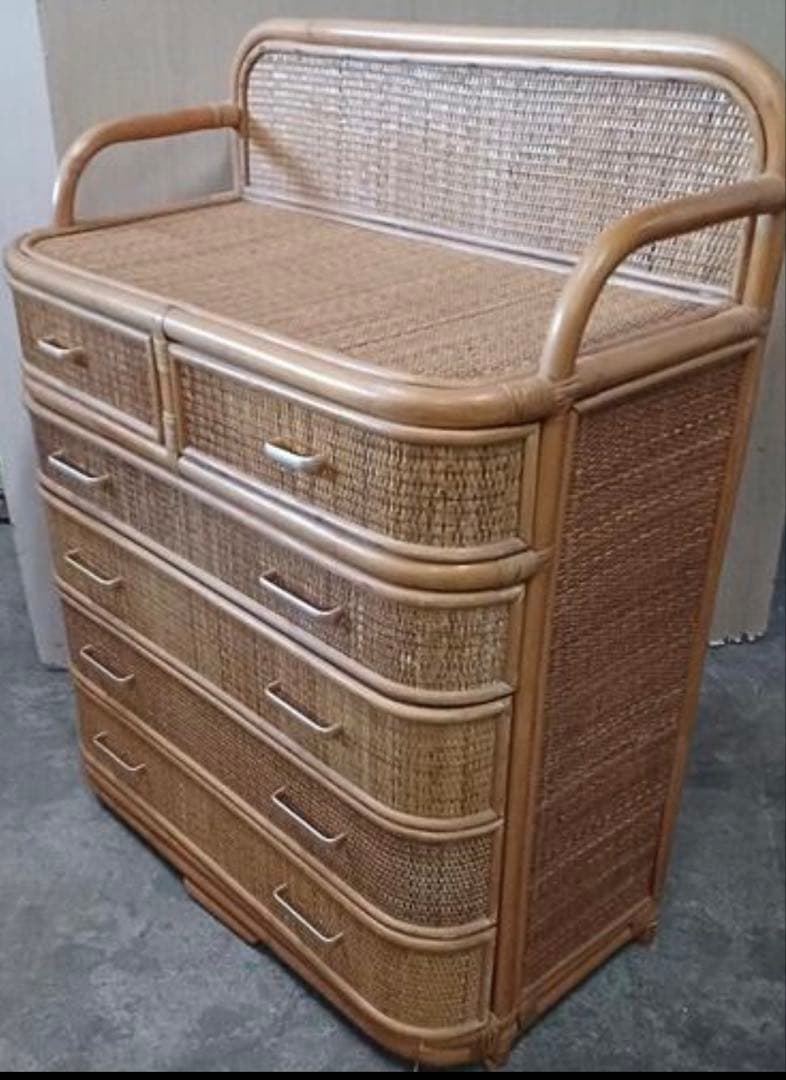 藤ラタンチェスト　収納棚　古家具　ヴィンテージ