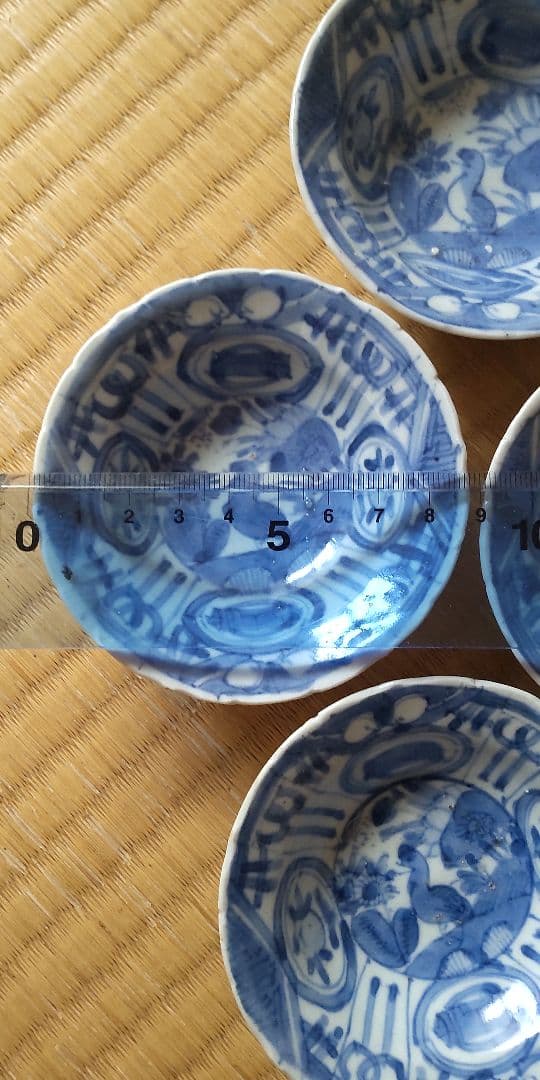 中国古染付　染付　手塩皿4客　江戸時代　古伊万里　王地山焼