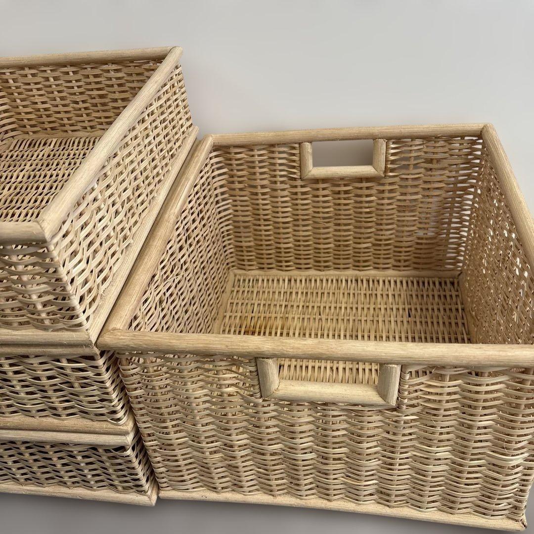 無印良品　重なるブリ材角型バスケット　7点セット