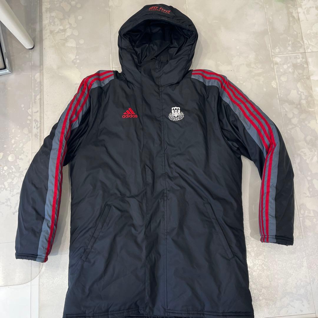 adidas アディダス　ベンチコート 黒/赤 フード付き　サイズL