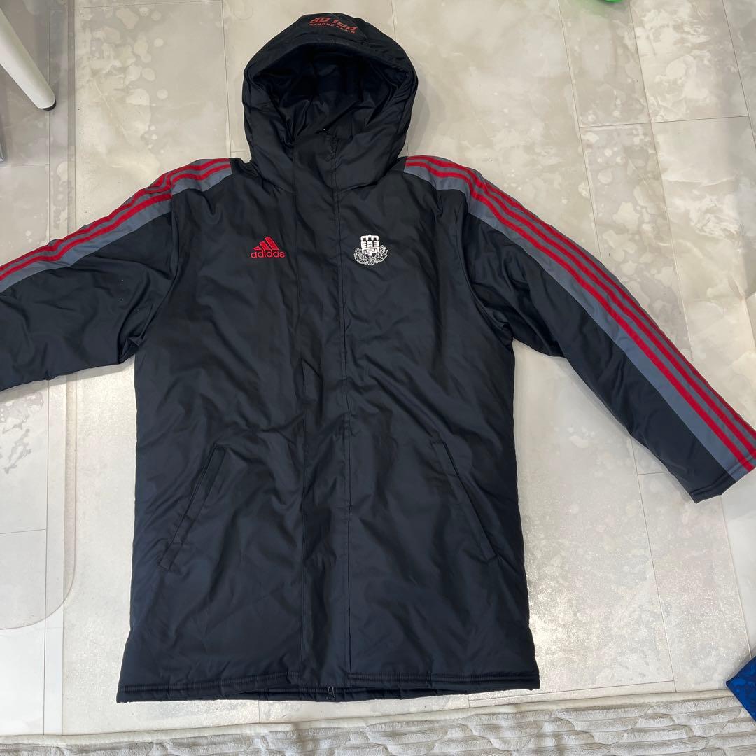 adidas アディダス　ベンチコート 黒/赤 フード付き　サイズL