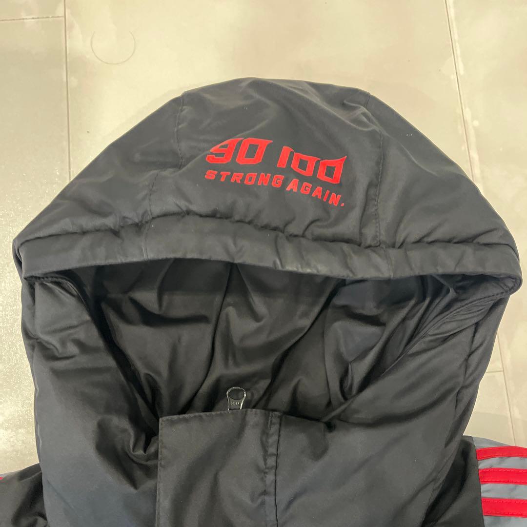adidas アディダス　ベンチコート 黒/赤 フード付き　サイズL
