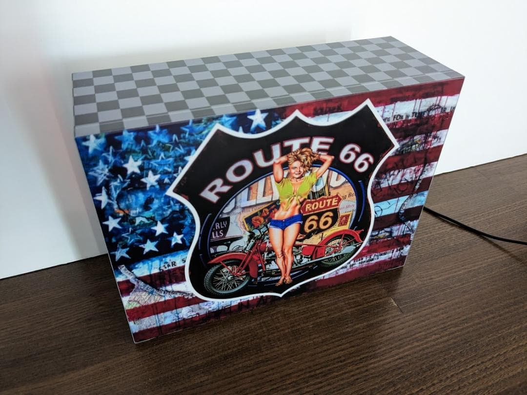 アメリカン バイク ルート66 星条旗 看板 置物 雑貨 ライトBOX 電飾看板