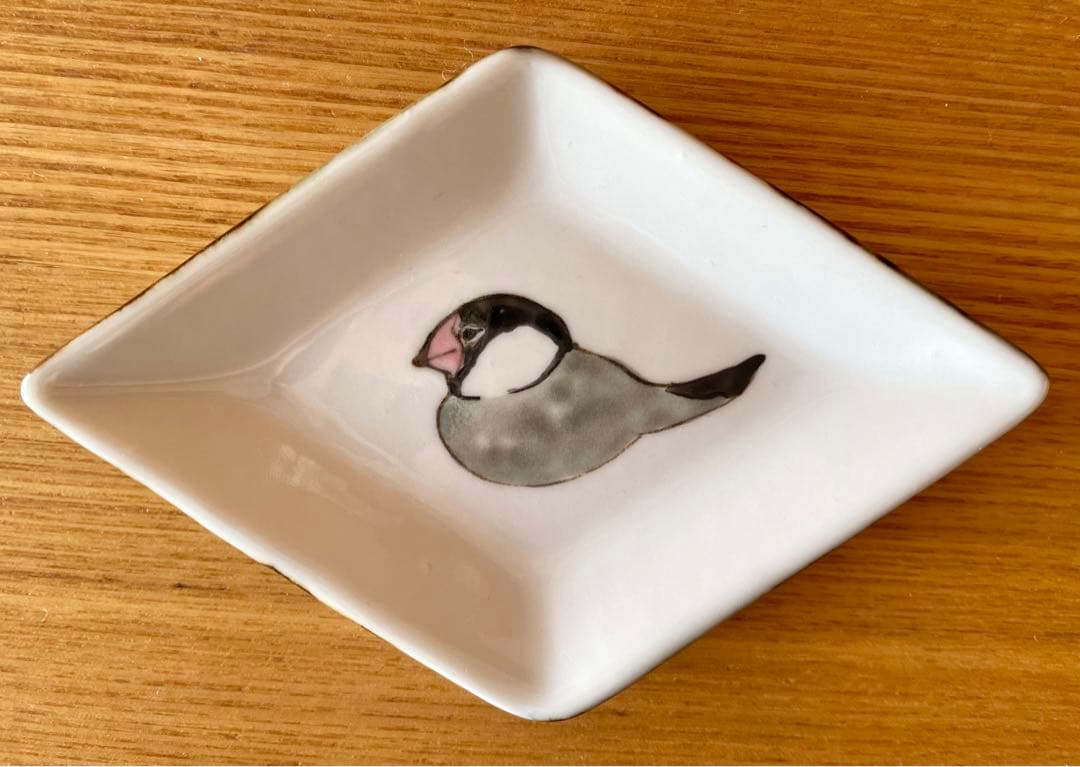 【未使用品】内村七生 桜文鳥 シナモン文鳥 シルバー文鳥 菱形豆皿　3点セット
