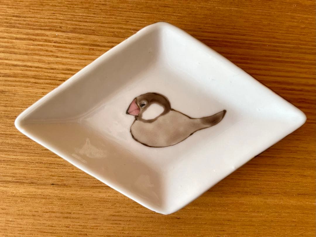 【未使用品】内村七生 桜文鳥 シナモン文鳥 シルバー文鳥 菱形豆皿　3点セット