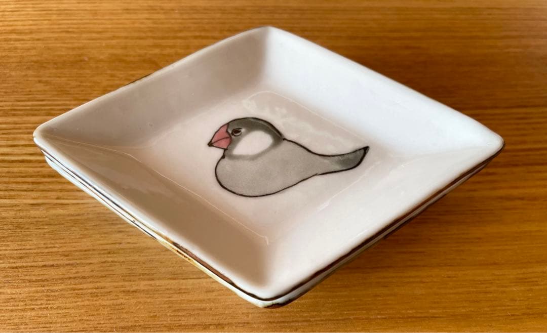 【未使用品】内村七生 桜文鳥 シナモン文鳥 シルバー文鳥 菱形豆皿　3点セット
