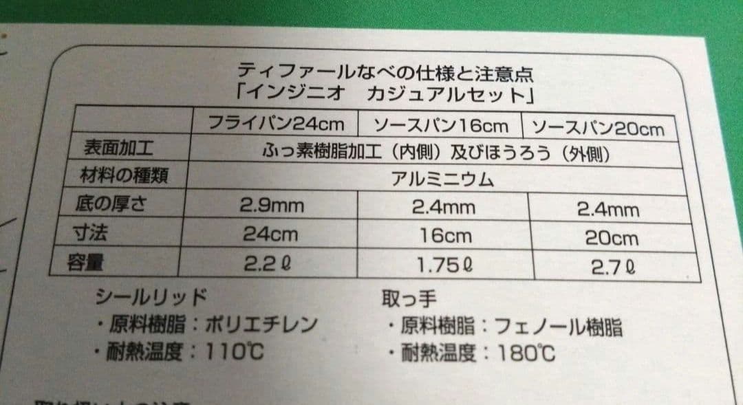 T-FAL Ingenio カジュアルセット