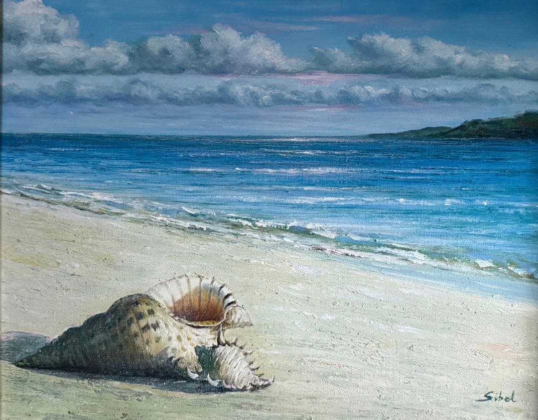 【スイベル・ギュレー】油彩画 F6号 トルコ出身、女流画家　海辺風景　額装