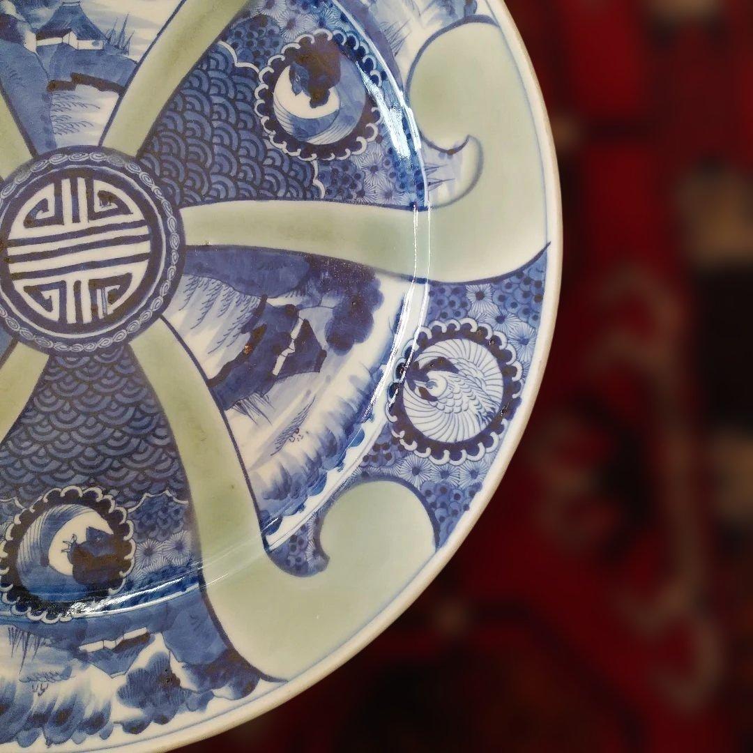 希少　珍品　 古伊万里 有田官窯　青磁染付大皿　特大皿　口径約44cm　有田焼