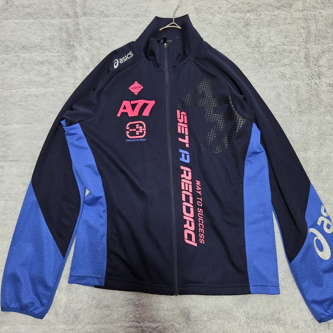 アシックスASICS　ジャージ上下　XL　L　A77　ランニング　ネイビー紺色