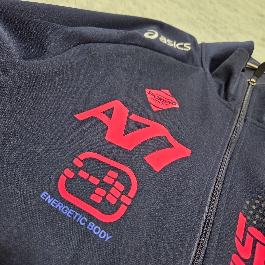 アシックスASICS　ジャージ上下　XL　L　A77　ランニング　ネイビー紺色