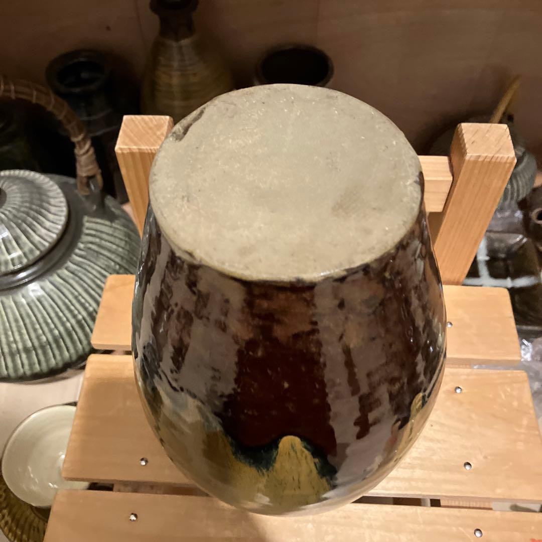 名工　黒木力　作　小鹿田　大砲花瓶　民藝