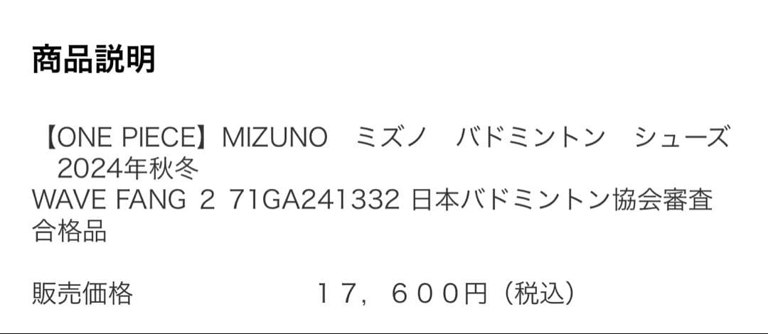 【新品未使用】半額以下MIZUNOウェーブファング2 ワンピース限定モデル24㎝