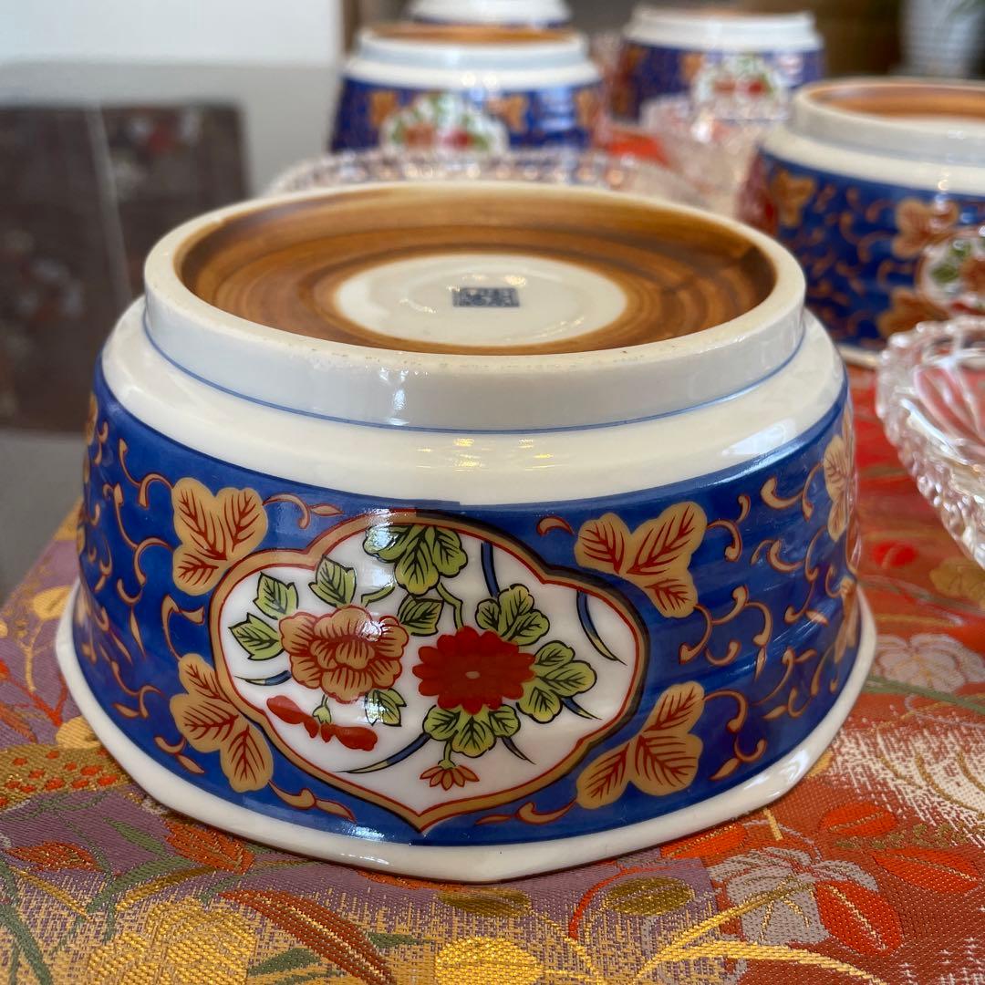 新品①三洋陶器　龍峰窯　金彩古伊万里　中鉢揃　５客②HOYAクリスタル中皿　5枚