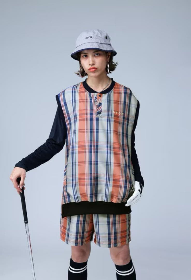 美品＊ANTIQUA GOLF × STCH＊チェック柄ハーフパンツユニセックス