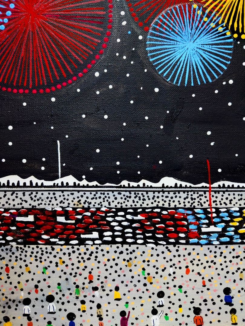 【F6号】山下清【長岡の花火】手描き/表裏サイン・共シール有り/油彩/油絵/額縁