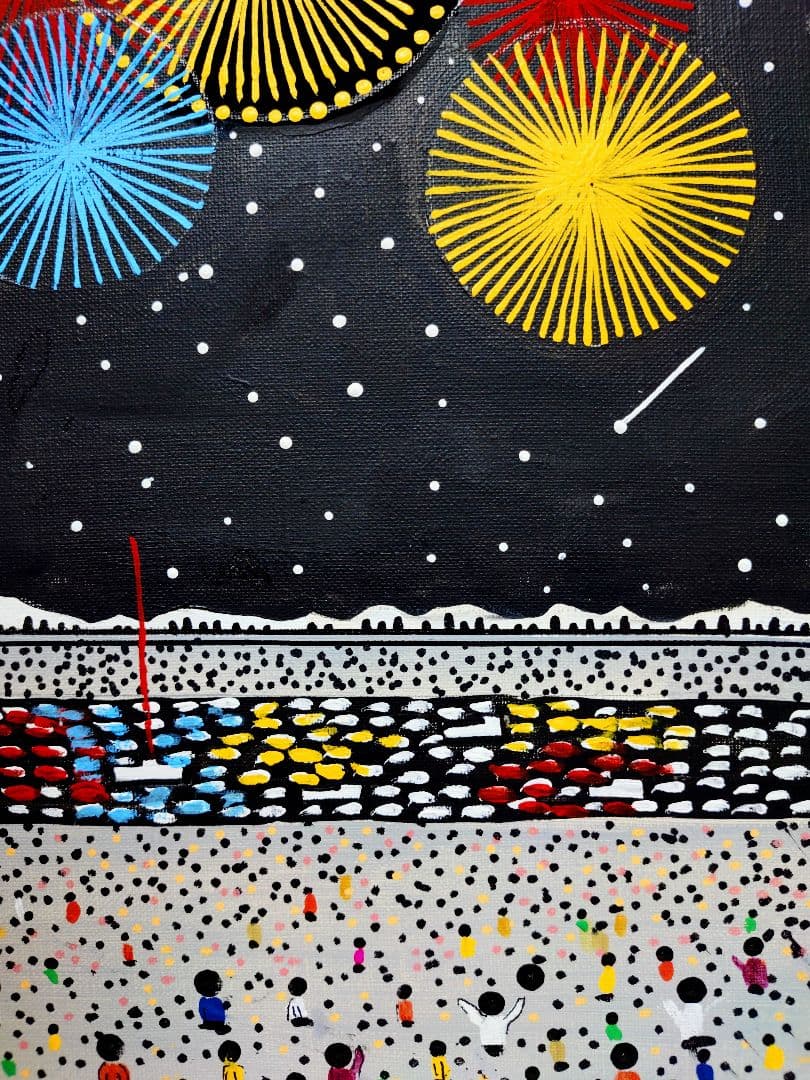 【F6号】山下清【長岡の花火】手描き/表裏サイン・共シール有り/油彩/油絵/額縁