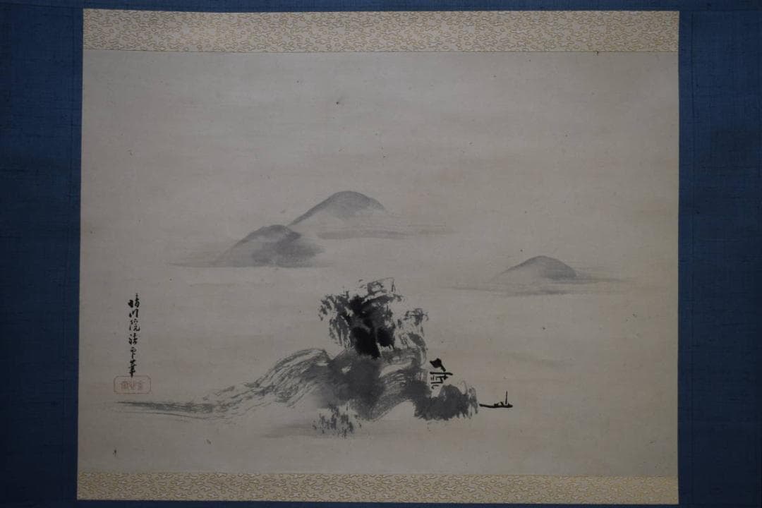 真作/狩野晴川院/山水図/布袋屋掛軸HG-366