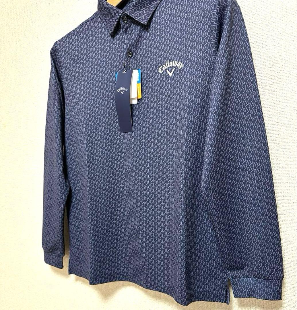 新品タグ付 Callaway キャロウェイ ポロシャツ 長袖M ネイビー 総柄