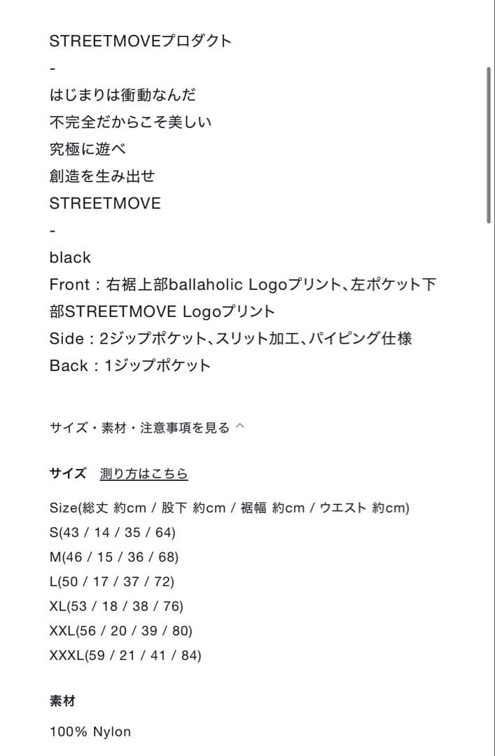 STREETMOVE Nylon Zip Shorts 黒　Lサイズ