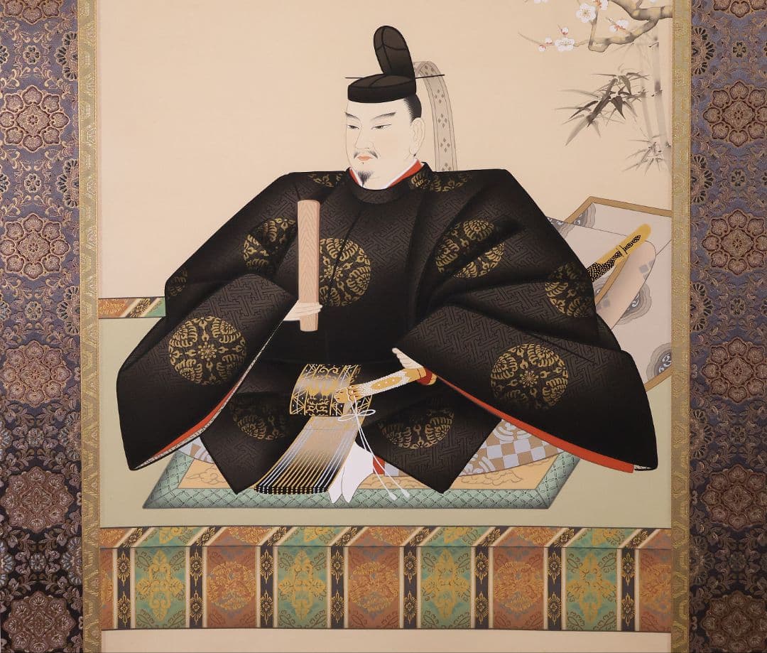 真作】日本画 井上富鳳 天神様 菅原道真公御像 絹本 掛軸 本金表装 CM286